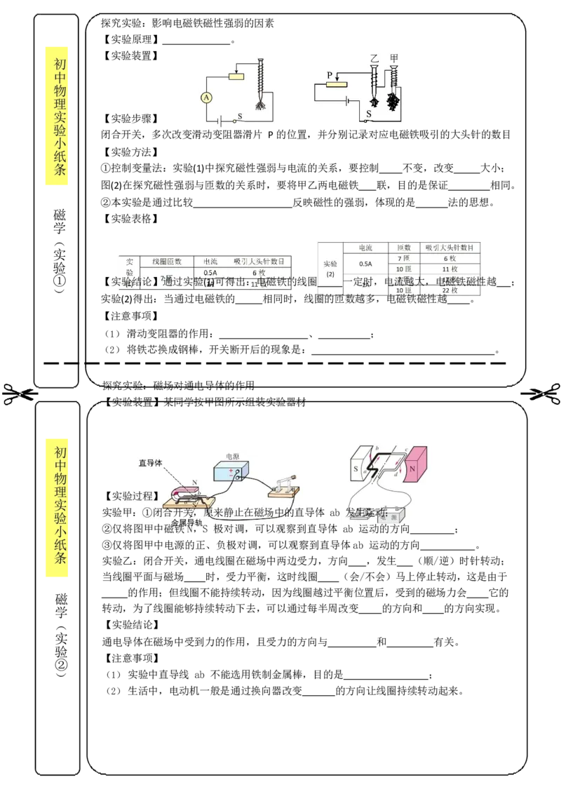 实验小纸条31个必考_初物_2024全新设计物理八九年级全册每日默写打卡和实验小纸条电子版资料_初中物理每日默写卡＋实验小纸条