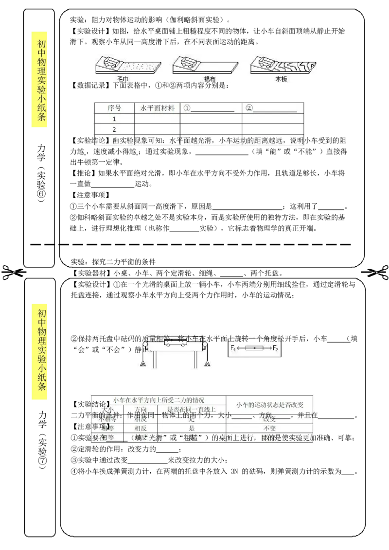 实验小纸条31个必考_初物_2024全新设计物理八九年级全册每日默写打卡和实验小纸条电子版资料_初中物理每日默写卡＋实验小纸条