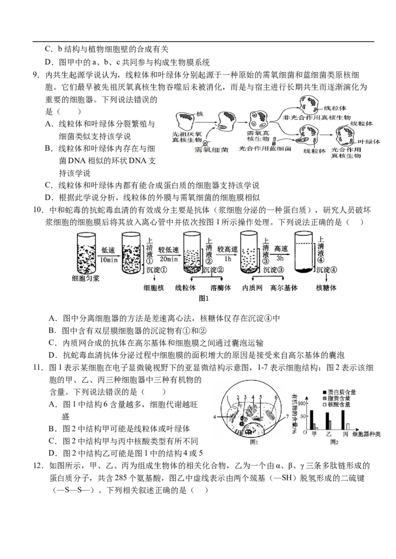 湖北省荆州市沙市中学2025-2026学年高一上学期11月期中生物试题_2025年12月高一试卷_251201湖北省荆州市沙市中学2025-2026学年高一上学期11月期中（全）