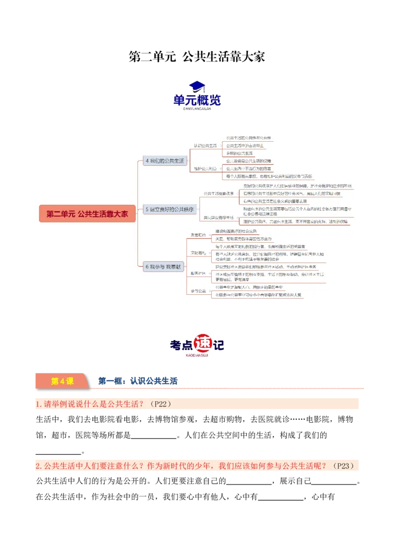 第二单元公共生活靠大家（知识清单）_A493小学道法_26新五年级道法下册（统编版）_知识总结-K37_2024版