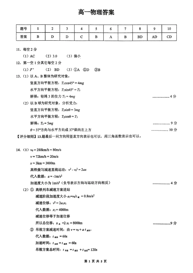 湖北省百强高中名校2025-2026学年高一上学期12月月考物理试理答案_2026年01月高一试卷_260109湖北省百强高中名校2025-2026学年高一上学期12月月考