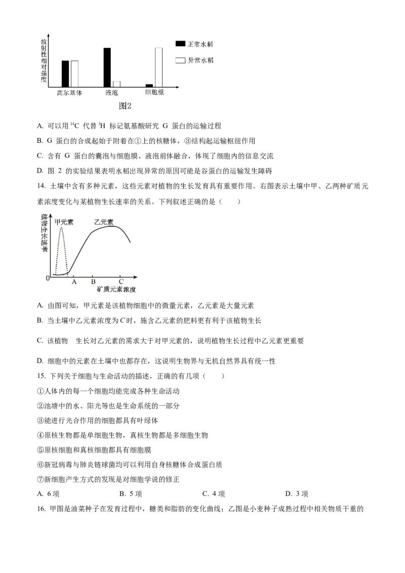 湖北省荆州市沙市中学2025-2026学年高一上学期10月月考生物试题（原卷版）_2025年11月高一试卷_251103湖北省荆州市沙市中学2025-2026学年高一上学期10月月考（全）