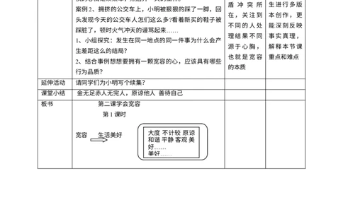 第二课《学会宽容》第1课时教学设计_A493小学道法_26新六年级道法下册（统编版）_教学教案_教案二