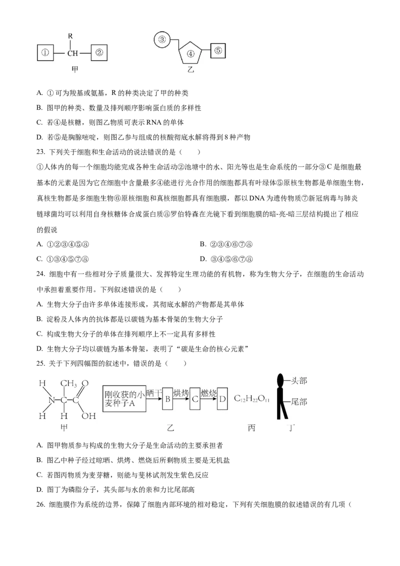 湖北省十堰市郧阳中学2025-2026学年高一上学期10月第一次考试生物试题（原卷版）_2025年11月高一试卷_251112湖北省十堰市郧阳中学2025-2026学年高一上学期期中考试（全）