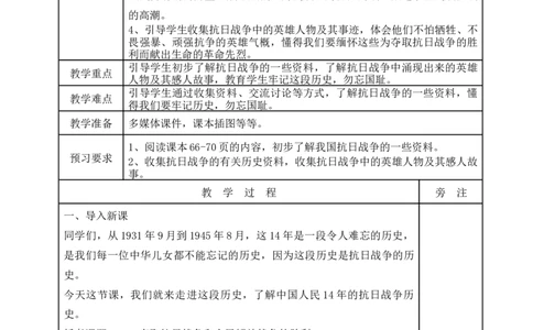 统编版道德与法治五年级下册10、夺取抗日战争和人民解放战争的胜利表格式教案_A493小学道法_26新五年级道法下册（统编版）_教学教案_教案一