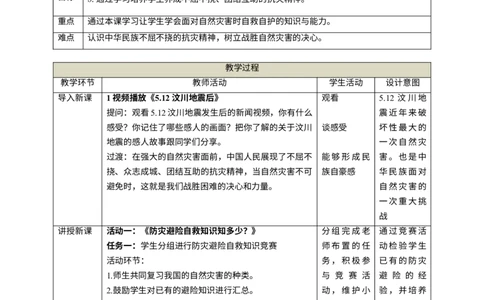 第五课《应对自然灾害》第2课时教学设计_A493小学道法_26新六年级道法下册（统编版）_教学教案_教案二