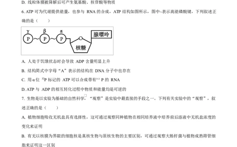 湖北省十堰市六县市区一中教联体学校2024-2025学年高一下学期3月月考生物试题（原卷版）_2025年04月试卷_0415湖北省十堰市六县市一中教联体2024-2025学年高一下学期3月联考