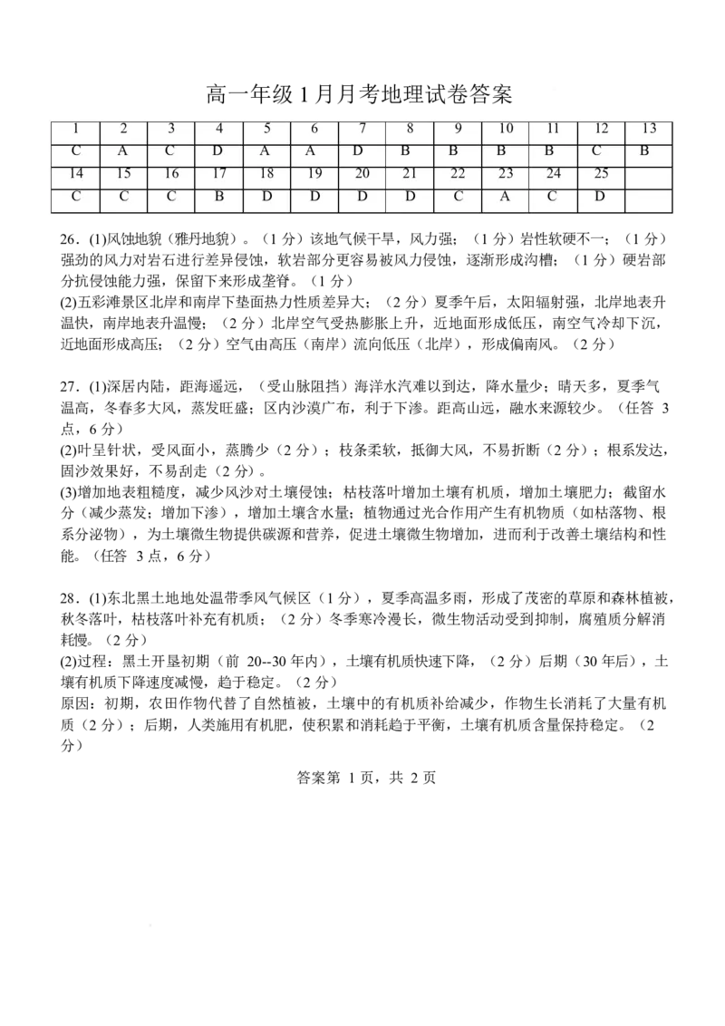 湖北省沙市中学2025-2026学年高一上学期1月月考地理试卷（含答案）_2026年02月高一试卷_260201湖北省荆州市沙市中学2025-2026学年高一上学期1月月考