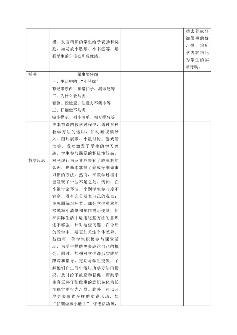第2课《做事要仔细》教学设计_A493小学道法_人教版小学道德与法治教学资源包_人教版小学道德与法治（新教材123年级）(2025秋新版)_1年级下册（25春）_教学设计