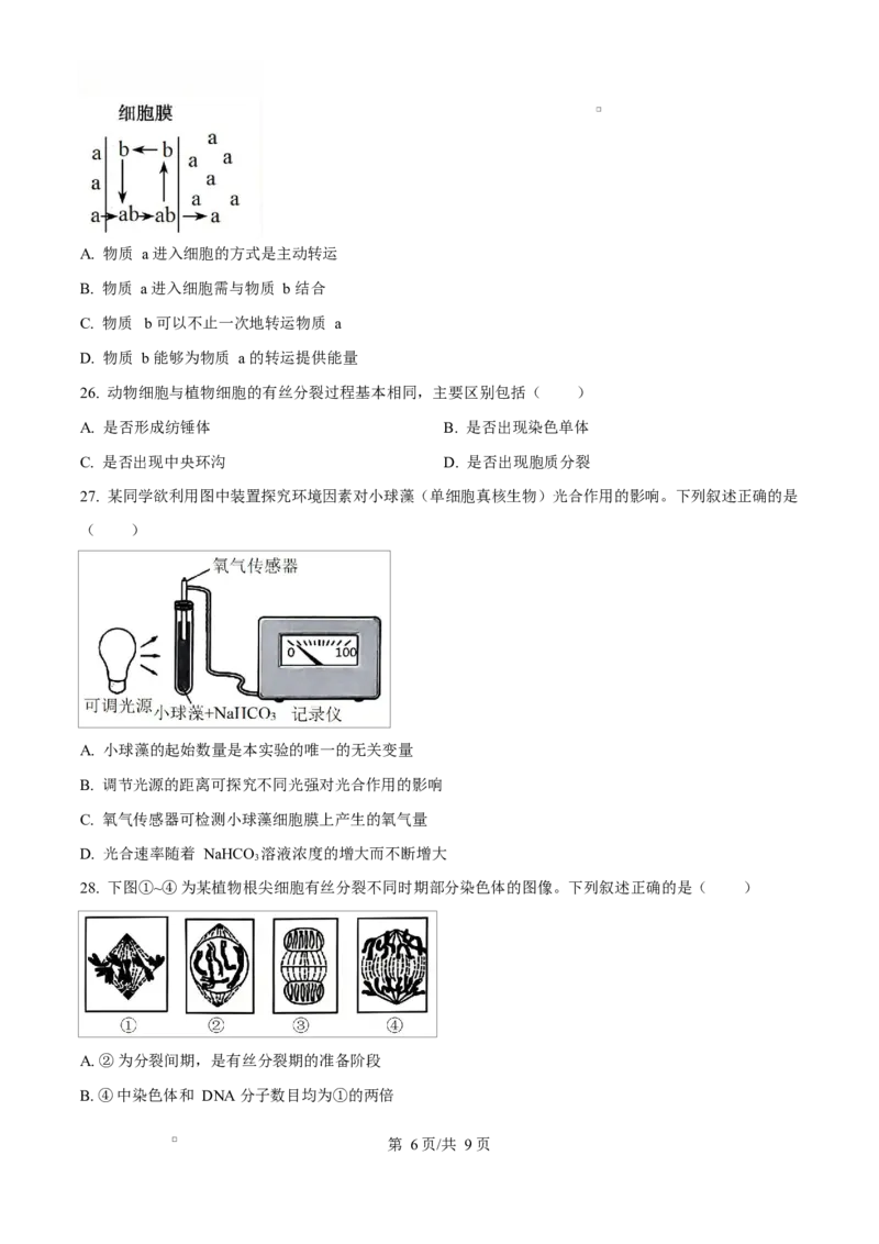 浙江省绍兴市2024-2025学年高一上学期期末调测生物试题Word版无答案_2025年03月试卷_0303浙江省绍兴市2024-2025学年高一上学期1月期末考试