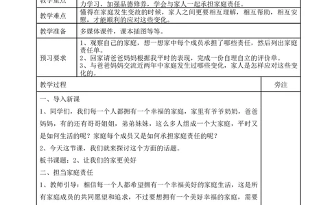 统编版道德与法治五年级下册2、让我们的家更美好表格式教案_A493小学道法_26新五年级道法下册（统编版）_教学教案_教案一