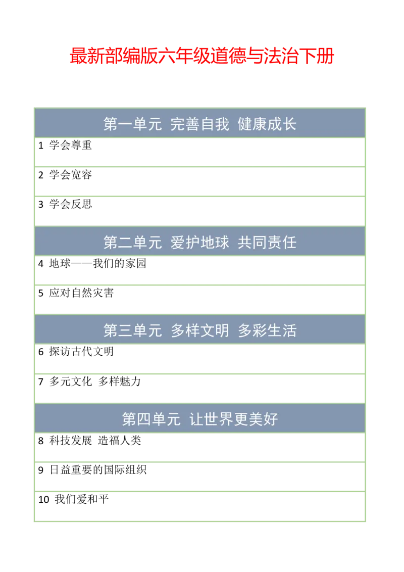 部编版六下《道德与法治》教学计划和教学进度_A493小学道法_26新六年级道法下册（统编版）_教学计划