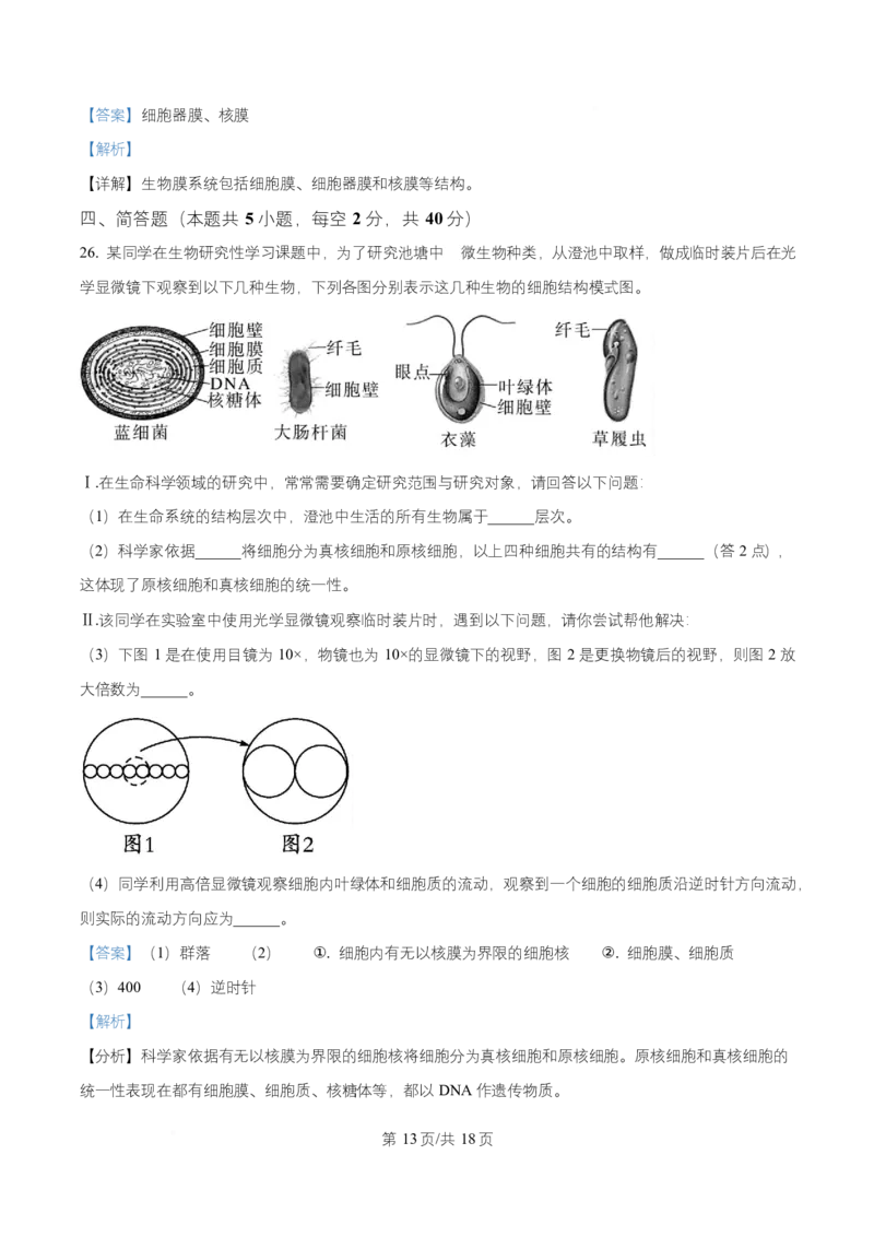 湖南省长沙市长郡中学2025-2026学年高一上学期11月期中生物试题Word版含解析_2025年11月高一试卷_251116湖南省长沙市长郡中学2025-2026学年高一上学期期中考试（全）