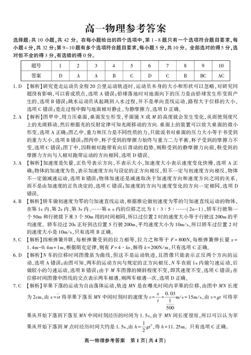 物理答案&middot;安徽省皖江名校联盟2025-2026学年高一上学期期中联考_2025年11月高一试卷_251121安徽省皖江名校联盟2025-2026学年高一上学期期中联考（全）