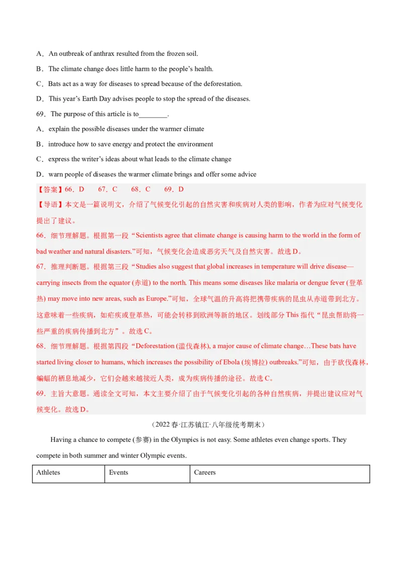 专题08阅读理解（名校期末真题专练）-八年级英语下（人教版）（教师版）_最新人教版英语八年级下册_旧版（有参考价值）_版本二_八年级英语下册（人教版）_期中+期末