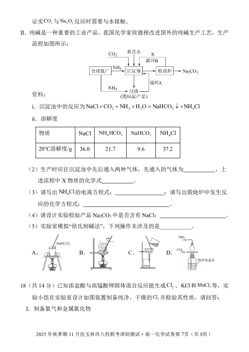 玉林八校联合2025年秋季期中高一化学_2025年11月高一试卷_251124广西玉林市八校2025年秋季期11月份高一年级联合调研测试（全）