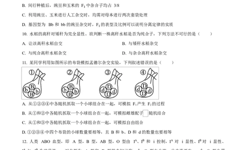 湖北省黄冈市蕲春县第一高级中学2024-2025学年高一下学期3月月考生物试题（原卷版）_2025年03月试卷_0320湖北省黄冈市蕲春县第一高级中学2024-2025学年高一下学期3月月考