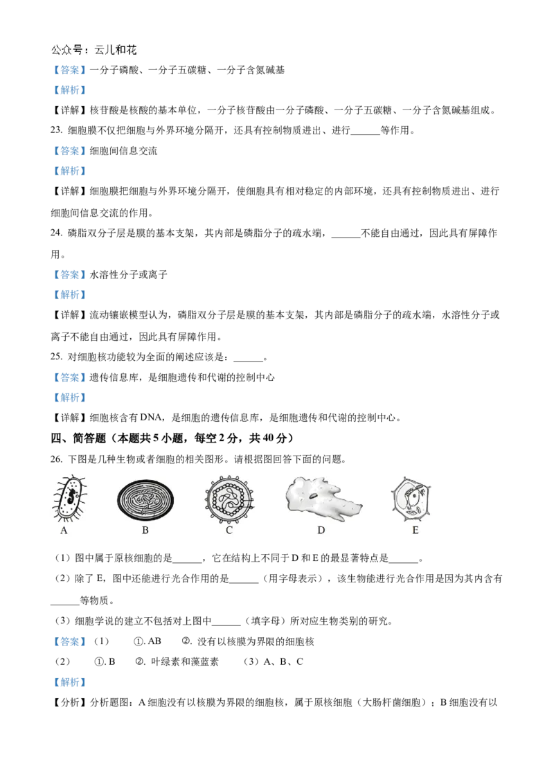 湖南省长沙市天心区长沙市长郡中学2024-2025学年高一上学期11月期中考试生物试题Word版含解析_2024年11月试卷_1108湖南省长沙市长郡中学2024-2025学年高一上学期期中考试