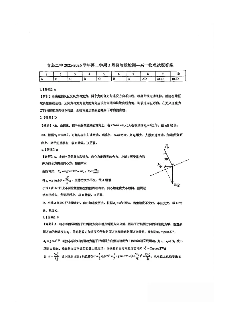 物理-山东省青岛二中2025-2026学年高一第二学期3月份阶段练习一_2026年04月高一试卷_260408山东省青岛二中2025-2026学年高一第二学期3月份阶段练习一