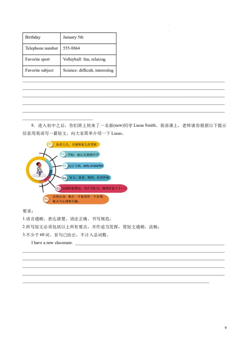 专题09书面表达期末必刷15篇（原卷版）_最新人教版英语七年级下册_七下英语2025版_2024-2025学年七年级英语上学期期末考点大串讲（人教版2024）