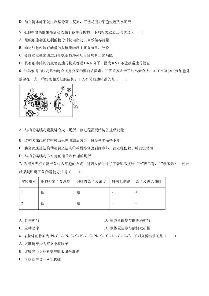 湖南省五市十校2025-2026学年高一上学期12月联考生物试题（原卷版）_2026年01月高一试卷_260101湖南省名校联盟暨五市十校联考2025-2026学年高一上学期12月联考