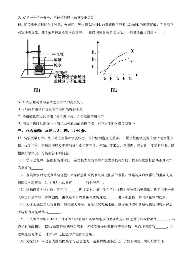 湖南省五市十校2025-2026学年高一上学期12月联考生物试题（原卷版）_2026年01月高一试卷_260101湖南省名校联盟暨五市十校联考2025-2026学年高一上学期12月联考