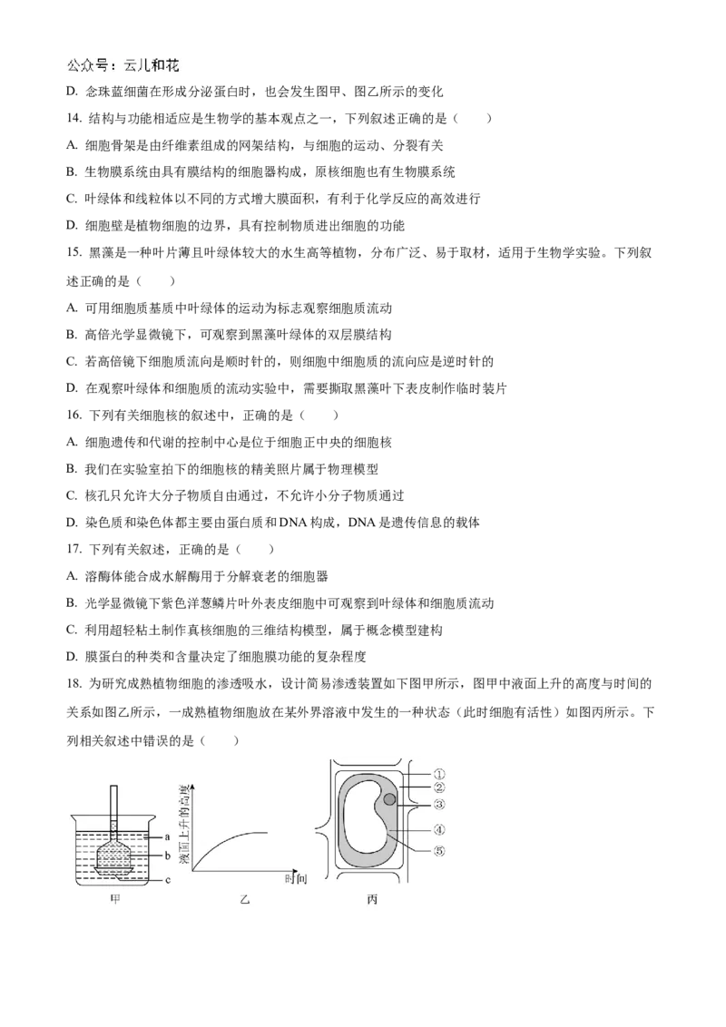 甘肃省天水市甘谷县2024-2025学年高一上学期11月月考生物试题Word版无答案_2024年12月试卷_1229甘肃省天水市甘谷县2024-2025学年高一上学期11月联考