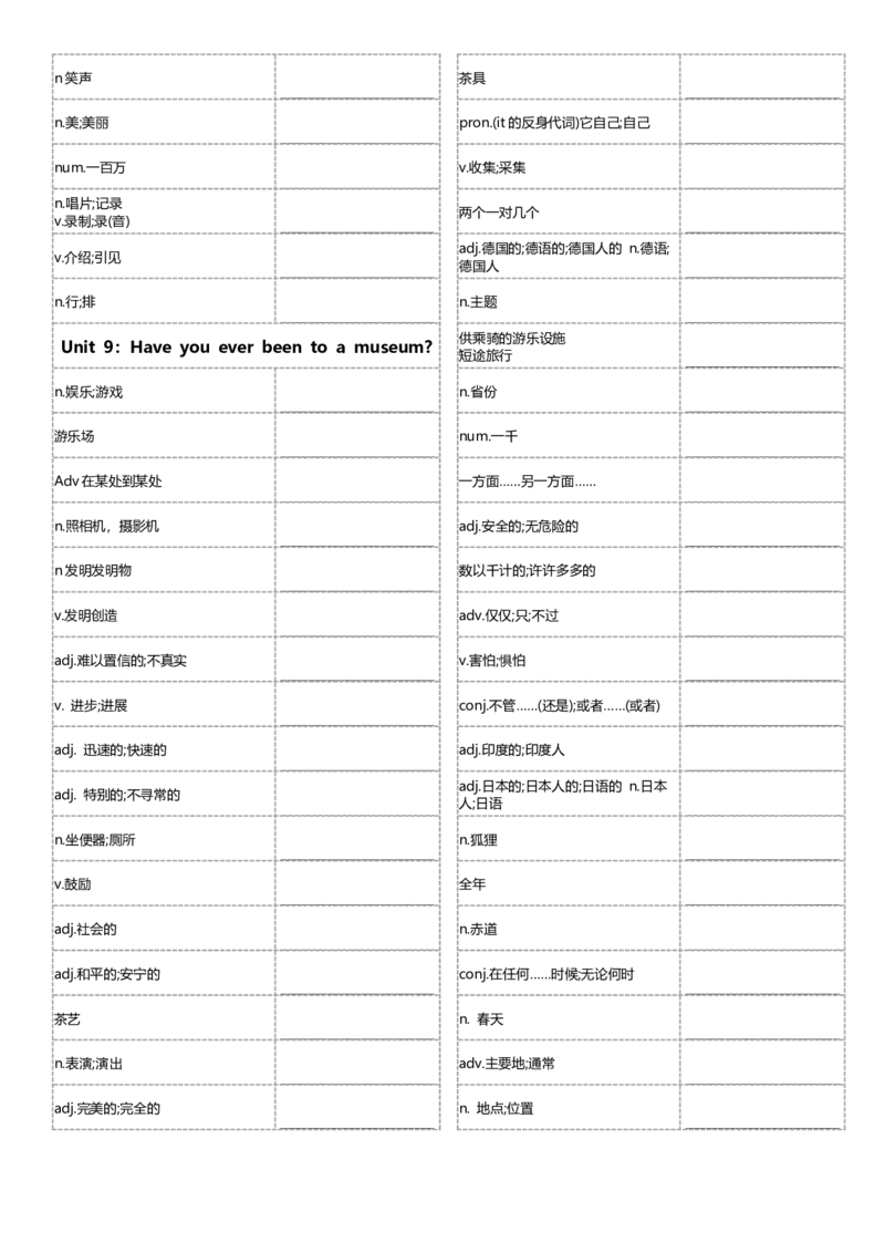 八年级下册单词英汉互译默写-正序21页_最新人教版英语八年级下册_旧版（有参考价值）_版本二_八年级英语下册（人教版）_单词专项