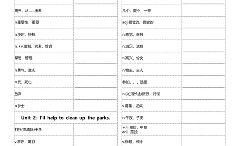八年级下册单词英汉互译默写-正序21页_最新人教版英语八年级下册_旧版（有参考价值）_版本二_八年级英语下册（人教版）_单词专项