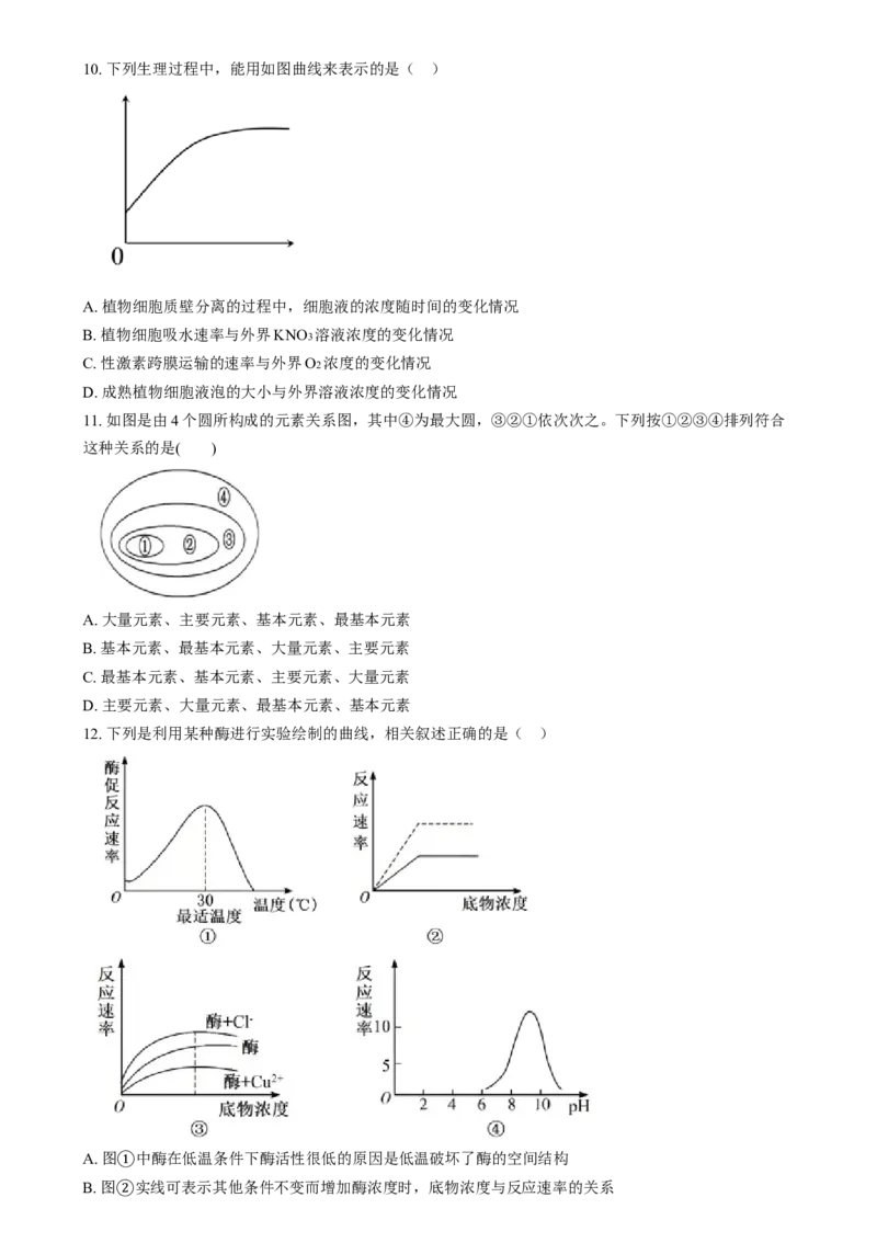 湖南省岳阳市岳阳县第一中学2024-2025学年高一上学期12月月考生物试题Word版无答案_2025年01月试卷_0104湖南省岳阳市岳阳县第一中学2024-2025学年高一上学期12月月考
