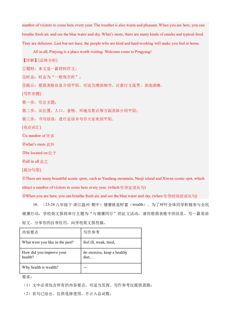 期中复习之单元话题写作满分范文20篇（热点押题预测）（教师版）_最新人教版英语八年级下册_旧版（有参考价值）_版本二_八年级英语下册（人教版）_重难点讲练-U221