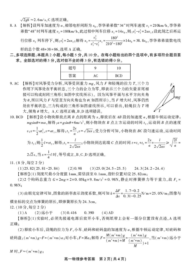 物理答案&middot;2026年2月高一期末_2026年02月高一试卷_260208安徽省皖江名校联盟2025-2026学年上学期高一期末考试（全）_答案PDF