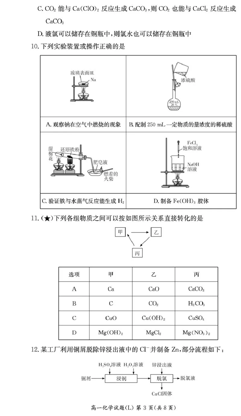 湖南长郡中学2026年高一下学期寒假检测化学试题_副本_2026年03月高一试卷_260325湖南长沙市长郡中学2025-2026学年高一下学期入学考试全科