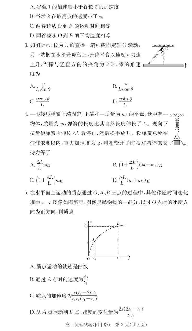 物理试卷（附中高一入学2期）_2025年02月试卷_0227湖南师范大学附属中学2024-2025学年高一下学期入学考试