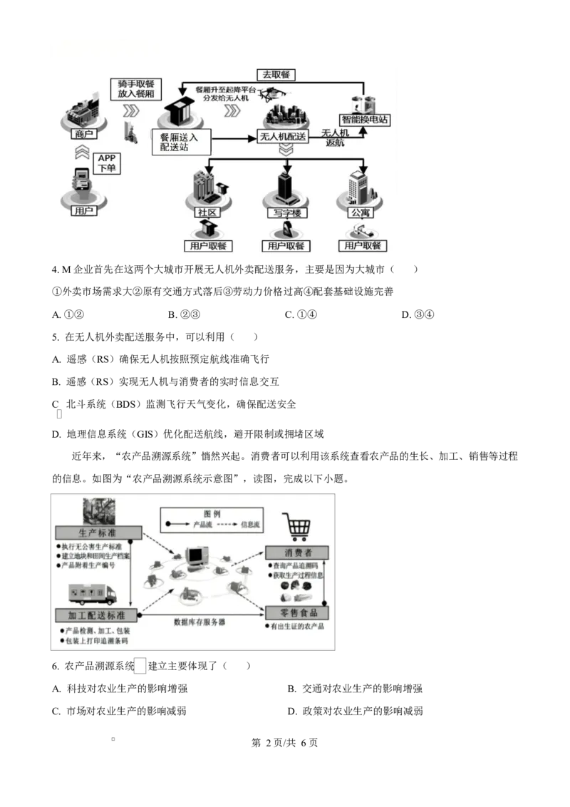 湖北省鄂北六校2024-2025学年高一下学期期中联考地理试题（原卷版）_2025年04月试卷_0426湖北省鄂北六校2024-2025学年高一下学期期中联考