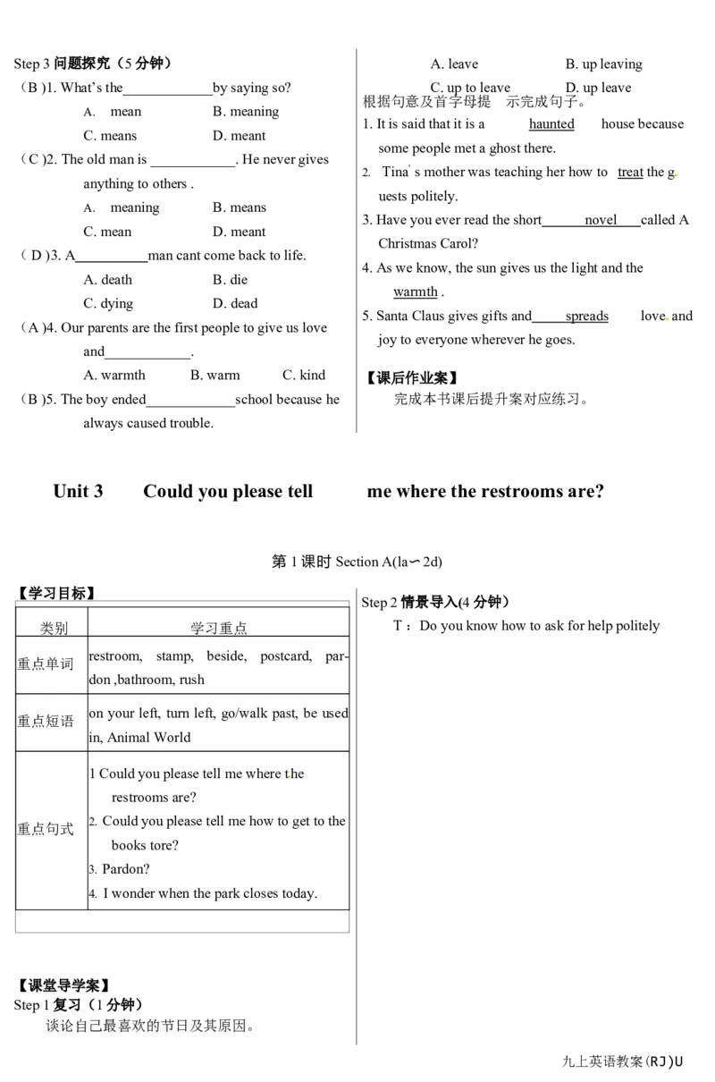 人教版英语九年级教案Unit1-Unit10（共142页每课4课时）_最新人教版英语九年级全册_新更新初中英语9全_05教案（多套）_赠送：备用教案_人教版英语9年级全册教案教案2