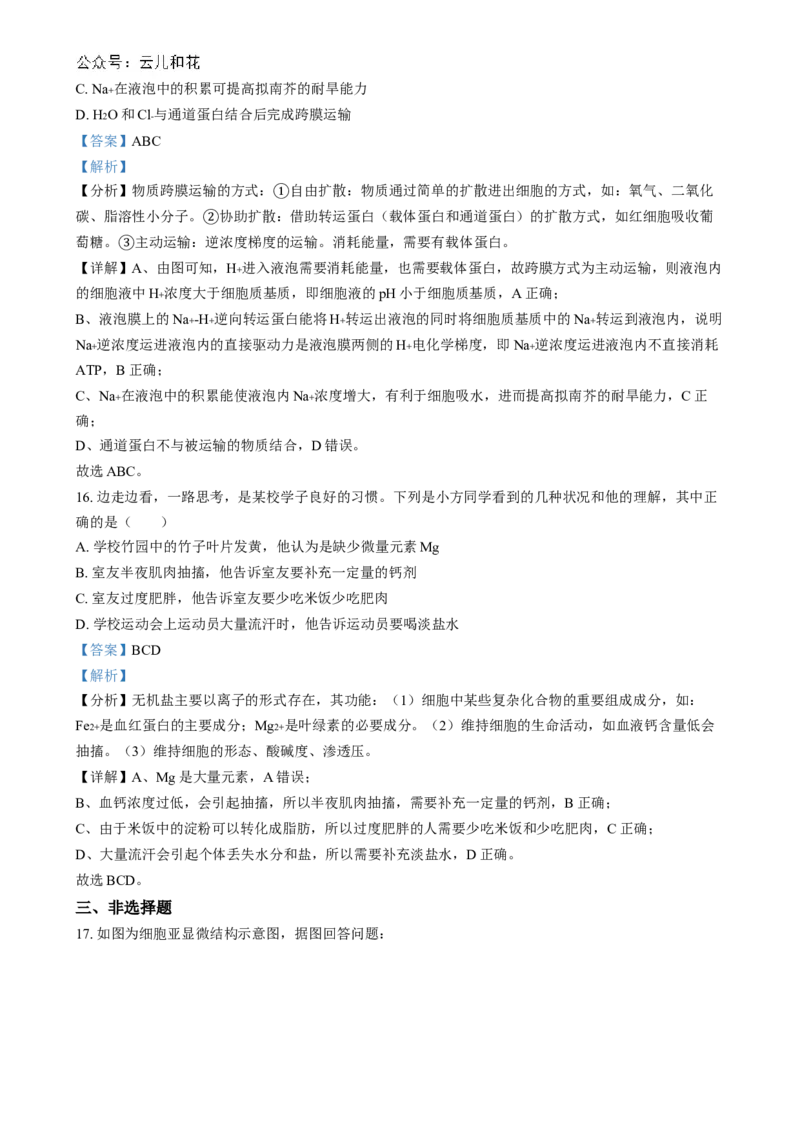 湖南省长沙市第十一中学2024-2025学年高一上学期12月月考生物试题（解析版）_2025年01月试卷_0103湖南省长沙市第十一中学2024-2025学年高一上学期12月考试