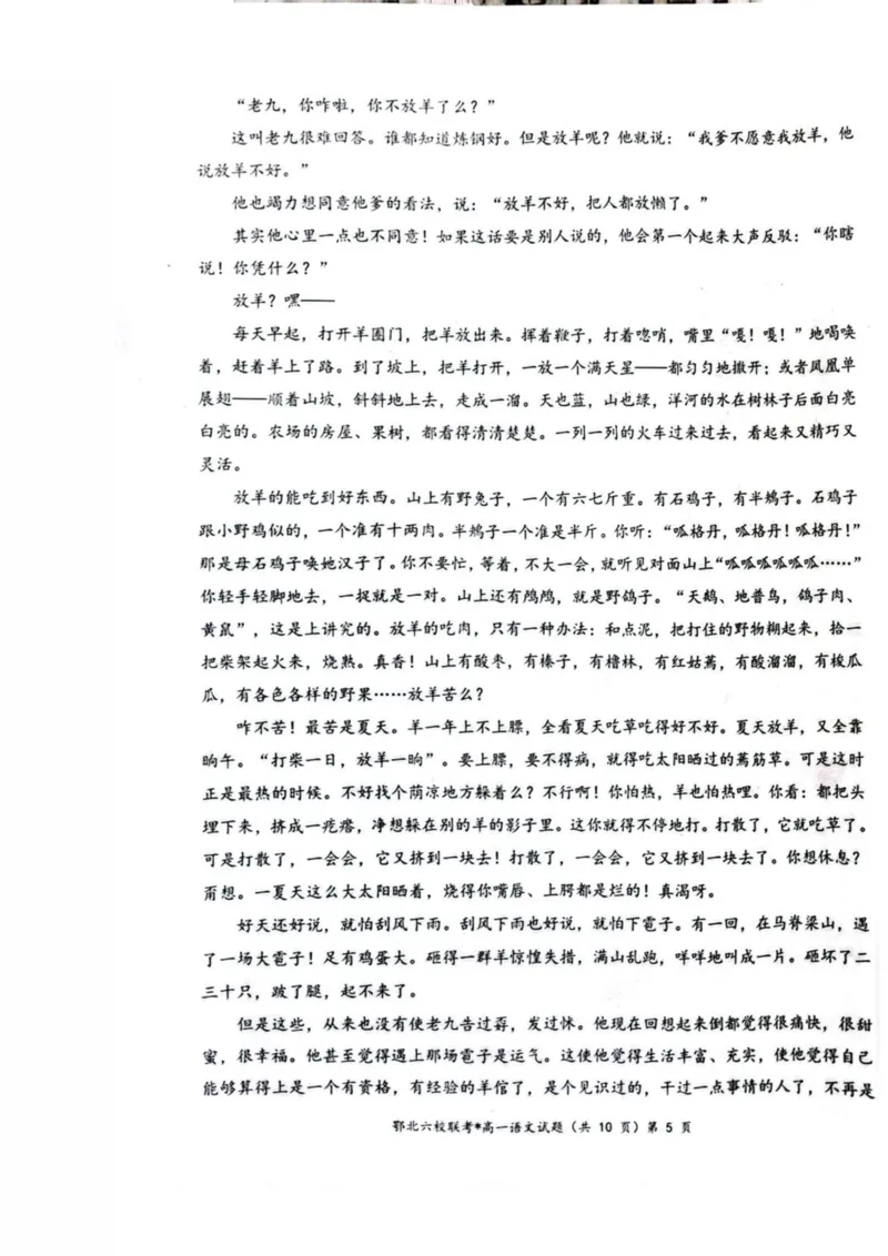 湖北鄂北六校2025-2026学年高一上学期11月期中联考语文试卷（图片版，含答案）_2025年11月高一试卷_251110河湖北鄂北六校2025-2026学年高一上学期11月期中联考（全）