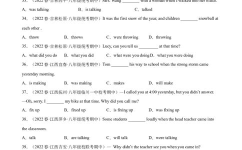 专题13重点语法：过去进行时-八年级英语下（人教版）（学生版）_最新人教版英语八年级下册_旧版（有参考价值）_版本二_八年级英语下册（人教版）_期中+期末