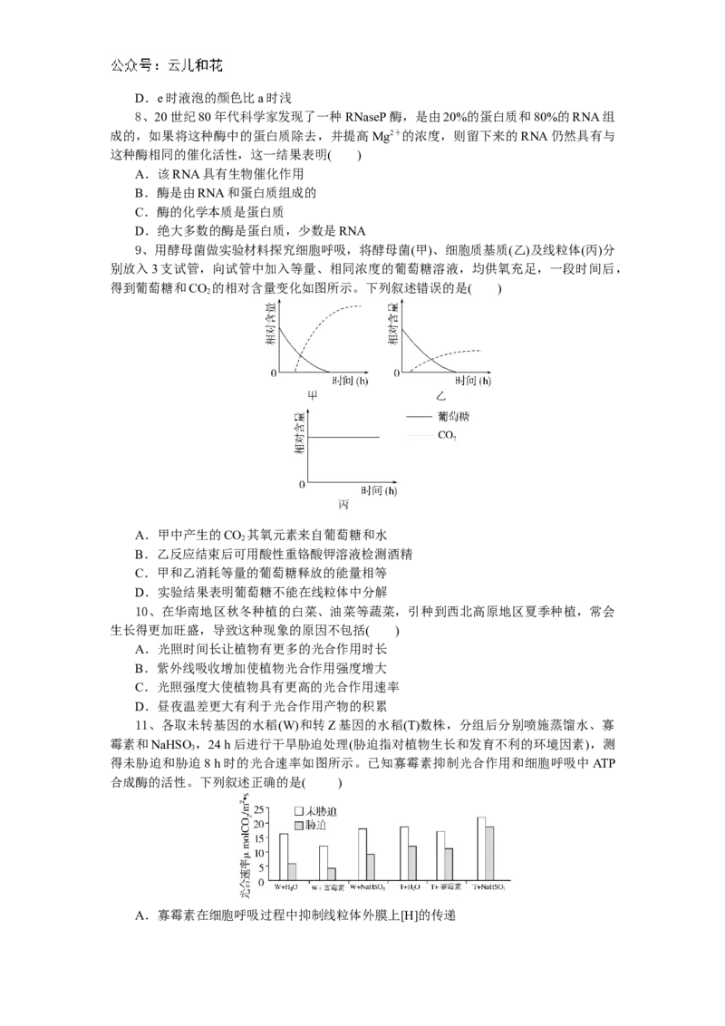 湖北省随州市部分高中联考协作体2024-2025学年高一上学期12月月考生物试题_2024年12月试卷_1229湖北省随州市部分高中联考协作体2024-2025学年高一上学期12月联考