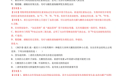第10.2讲光合作用的影响因素和应用（练习）（解析版）_新高考复习资料_2024年新高考复习资料_一轮复习资料_完2024年高考生物一轮复习讲练测(课件+讲义+练习)（新高考）_讲义+练习