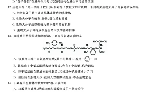 生物试题B&middot;安徽省皖江名校联盟2025-2026学年高一上学期期中联考_2025年11月高一试卷_251121安徽省皖江名校联盟2025-2026学年高一上学期期中联考（全）