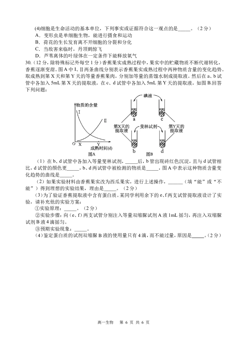 生物试题_2025年10月高一试卷_251026四川省遂宁市射洪中学2025-2026学年高一上学期10月月考试题（全）_四川省遂宁市射洪中学2025-2026学年高一上学期10月月考试题生物Word版含答案