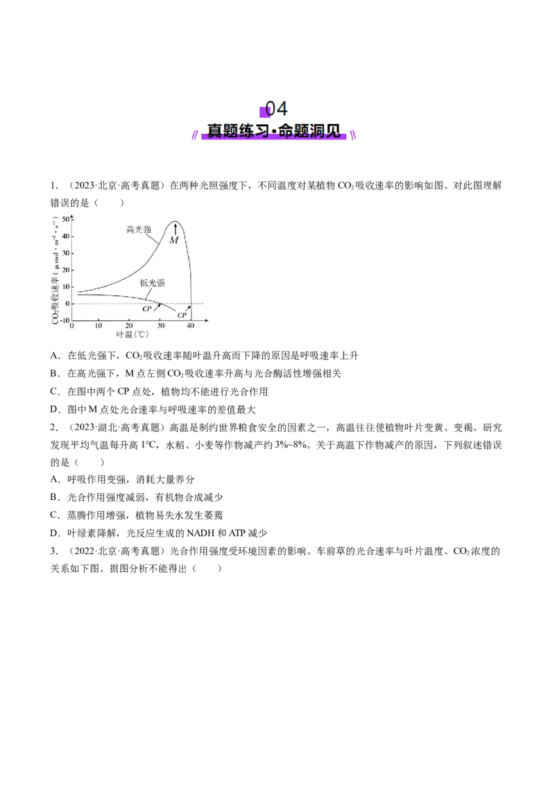 第10讲光合作用（第二课时）（讲义）（原卷版）_2025年新高考资料_一轮复习_2025年高考生物一轮复习讲练测（新教材新高考）