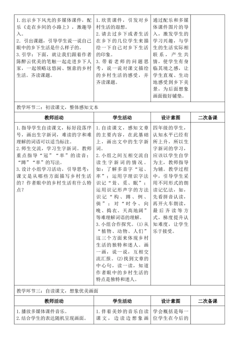 2026年春期部编人教版4年级下册语文核心素养教案（反思无内容）（第1单元）_部编人教版4年级下册语文_2026年春期-4年级下册教案