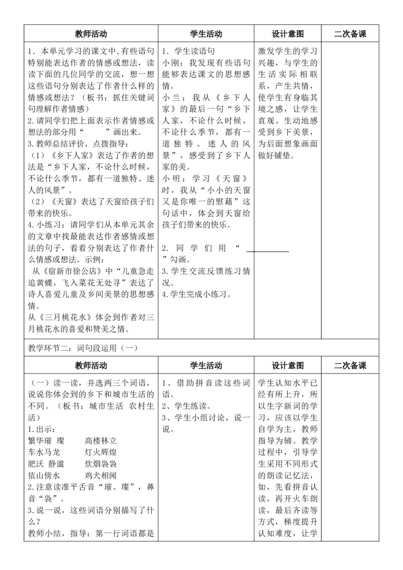 2026年春期部编人教版4年级下册语文核心素养教案（反思无内容）（第1单元）_部编人教版4年级下册语文_2026年春期-4年级下册教案