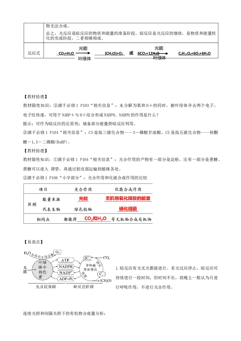 第10.1讲光合色素和光合作用原理（讲义）（教师版）_新高考复习资料_2024年新高考复习资料_一轮复习资料_完2024年高考生物一轮复习讲练测(课件+讲义+练习)（新高考）_讲义+练习