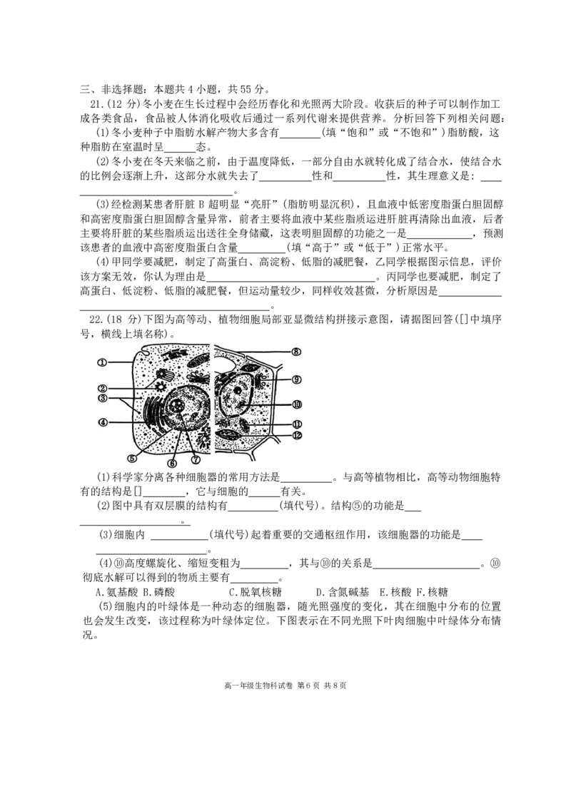 生物-辽宁省大连市第二十四中学2025-2026高一（上）期中_2025年11月高一试卷_251113辽宁省大连市第二十四中学2025-2026高一（上）期中考试（全）