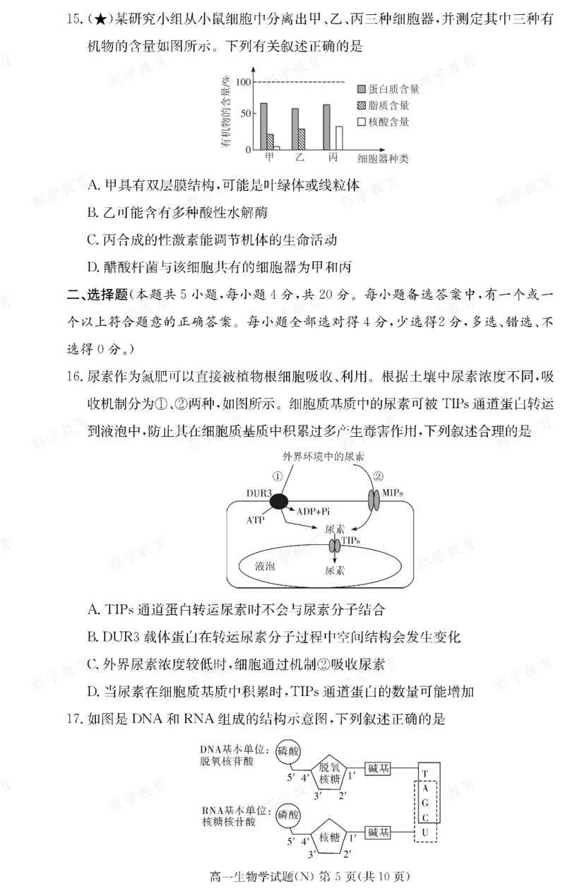 生物湖南省长郡中学2025-2026高一上学期期末考试_2026年02月高一试卷_260214湖南省长郡中学2025-2026高一上学期期末考试（全科）
