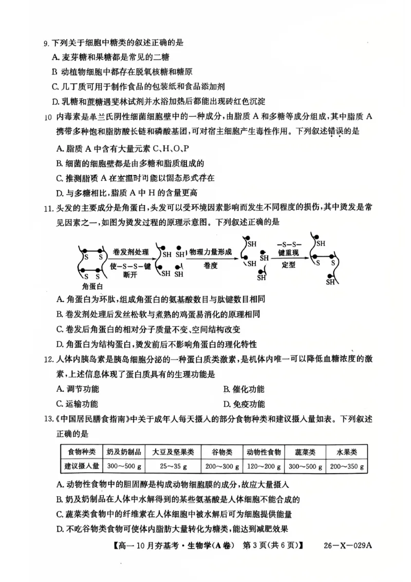 生物2025-2026学年高一10月夯基考_2025年10月高一试卷_251022山西省三晋卓越联盟2025-2026学年高一10月夯基考（全）_山西省三晋卓越联盟2025-2026学年高一10月夯基考生物试题含答案